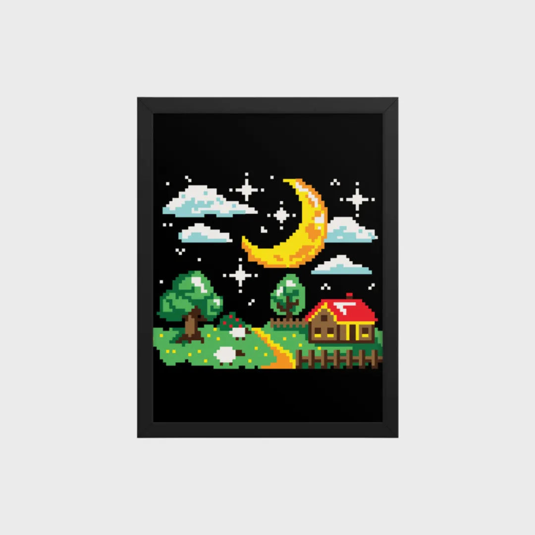 Starlit Farm 12" x 16" Framed poster - Gameparel